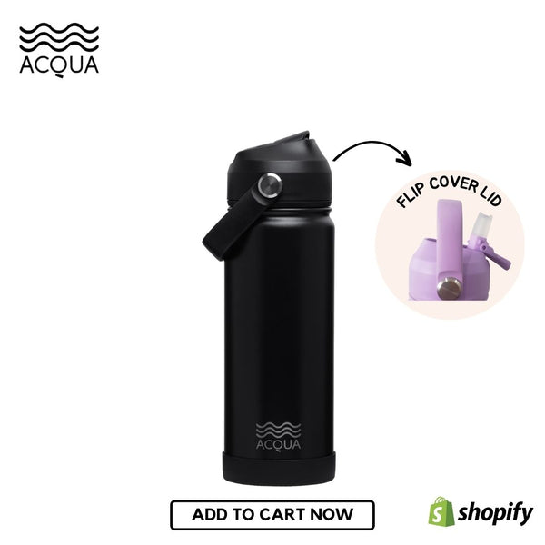 Acqua Flip Sip & Go! Double Wall Insulated Stainless Steel Water Charcoal Black 18 oz
