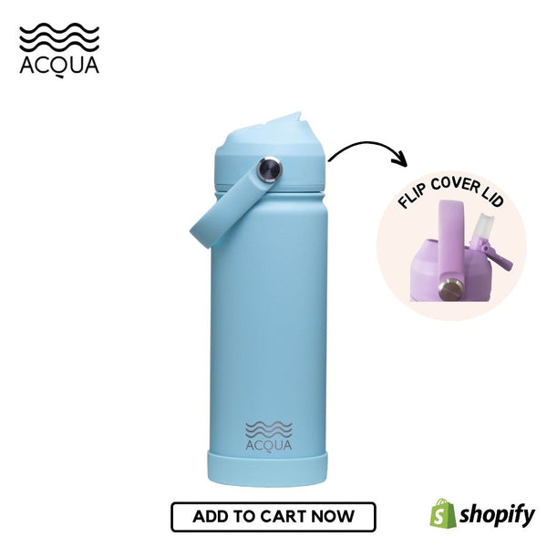 Acqua Flip Sip & Go! Double Wall Insulated Stainless Steel Water Bottle Seafoam Blue 12 oz