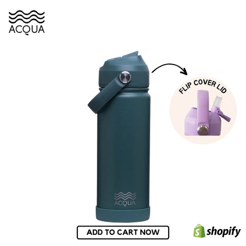 Acqua Flip Sip & Go! Double Wall Insulated Stainless Steel Water Seaweed Green 18 oz