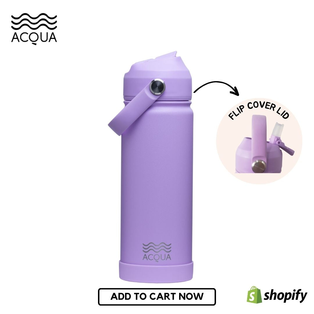 Acqua Flip Sip & Go! Double Wall Insulated Stainless Steel Water Bottle Lush Lilac 18 oz