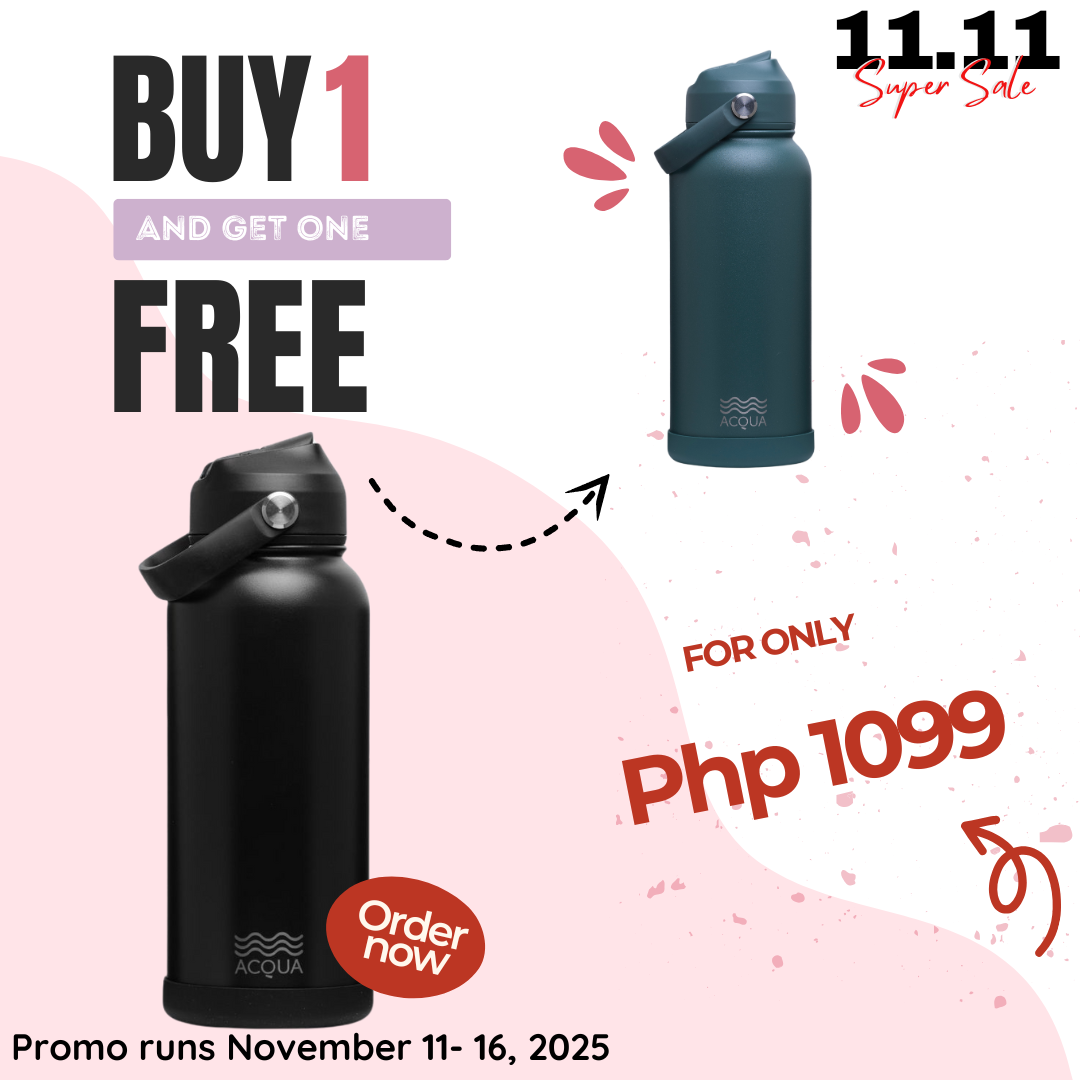 Acqua Flip Sip & Go! Double Wall Insulated Stainless Steel Water Bottle Charcoal Black 32oz