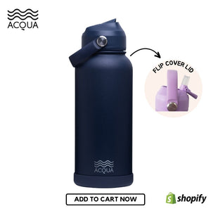 Acqua Flip Sip & Go! Double Wall Insulated Stainless Steel Water Bottle Deep Ocean Blue 32oz