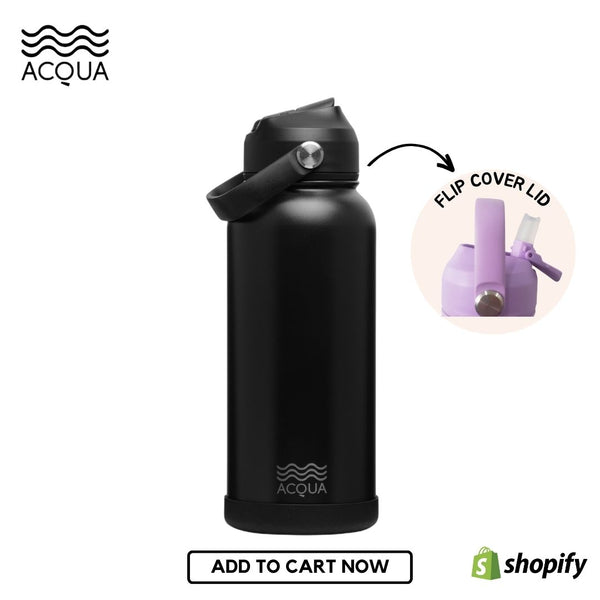 Acqua Flip Sip & Go! Double Wall Insulated Stainless Steel Water Bottle Charcoal Black 32oz