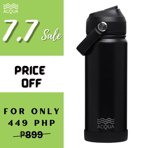 Acqua Flip Sip & Go! Double Wall Insulated Stainless Steel Water Charcoal Black 18 oz