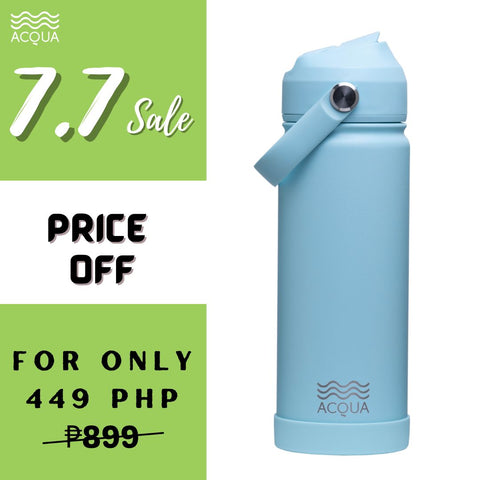 Acqua Flip Sip & Go! Double Wall Insulated Stainless Steel Water Bottle Seafoam Blue 18 oz