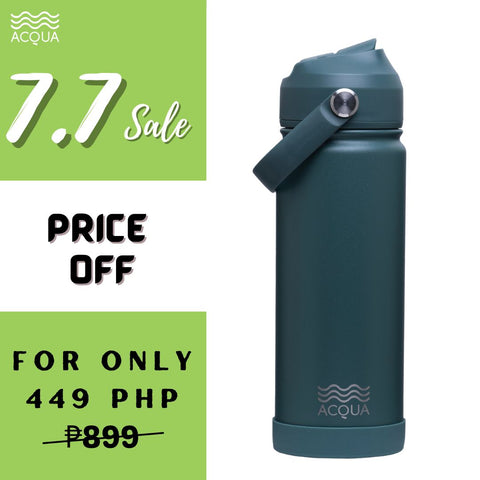 Acqua Flip Sip & Go! Double Wall Insulated Stainless Steel Water Seaweed Green 18 oz