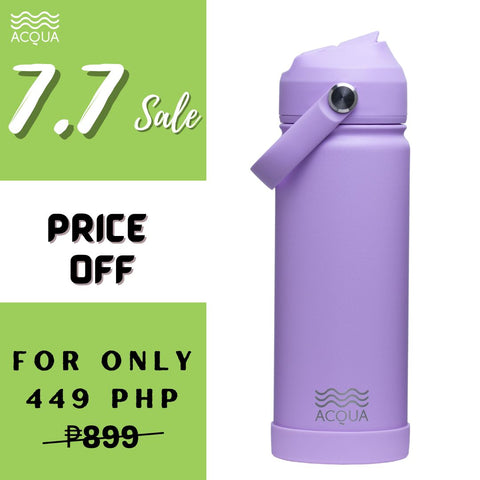 Acqua Flip Sip & Go! Double Wall Insulated Stainless Steel Water Bottle Lush Lilac 18 oz