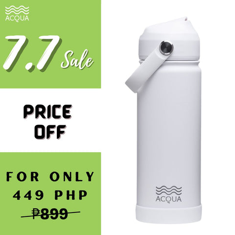 Acqua Flip Sip & Go! Double Wall Insulated Stainless Steel Water Cloudy White 18 oz
