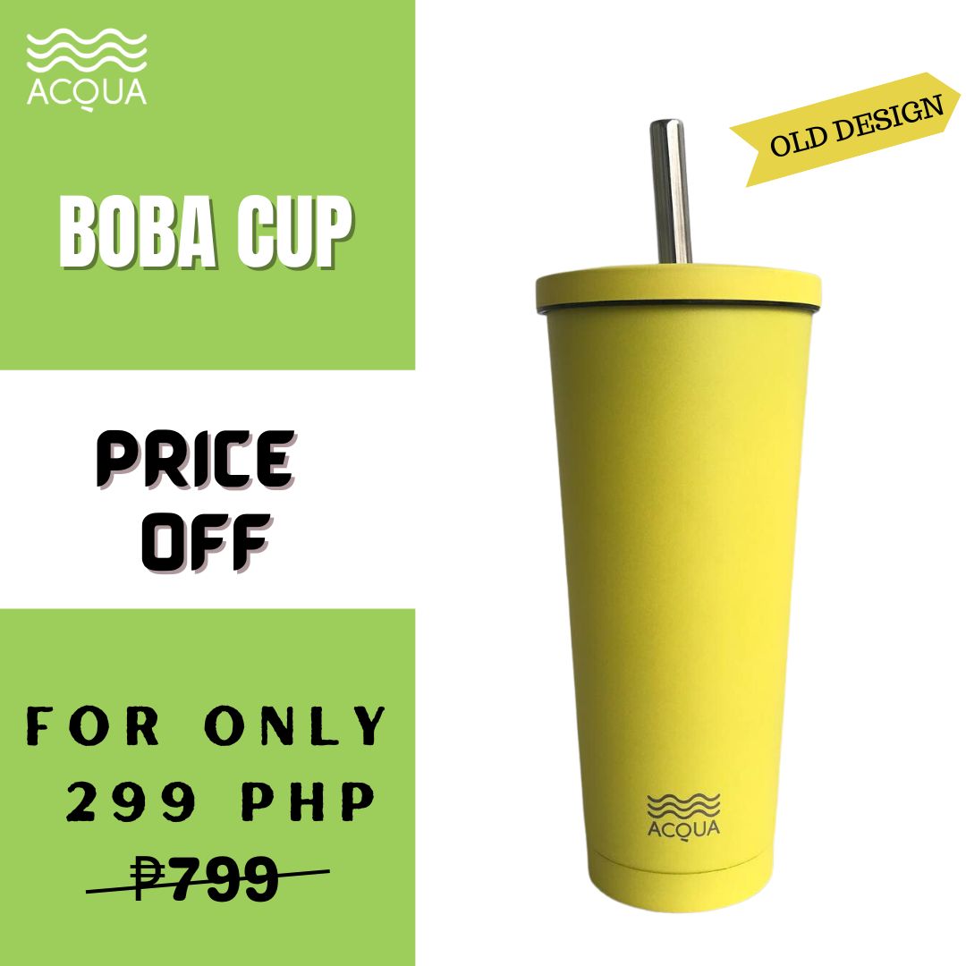 Acqua Bottles Boba Cup Lemonade Yellow Insulated Tumbler Stainless Steel 590ml