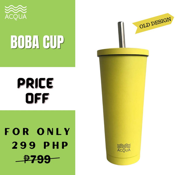 Acqua Bottles Boba Cup Lemonade Yellow Insulated Tumbler Stainless Steel 590ml