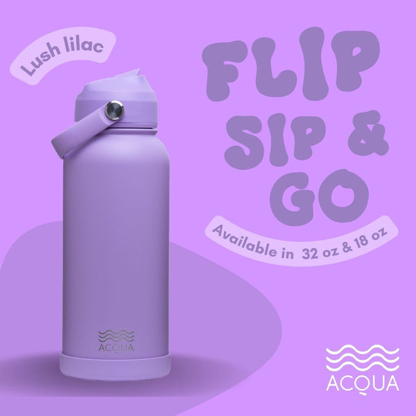 Acqua Flip Sip & Go! Double Wall Insulated Stainless Steel Water Bottle Lush Lilac 32oz