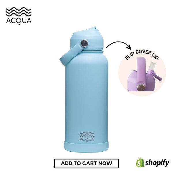Acqua Flip Sip & Go! Double Wall Insulated Stainless Steel Water Bottle Seafoam Blue 32oz