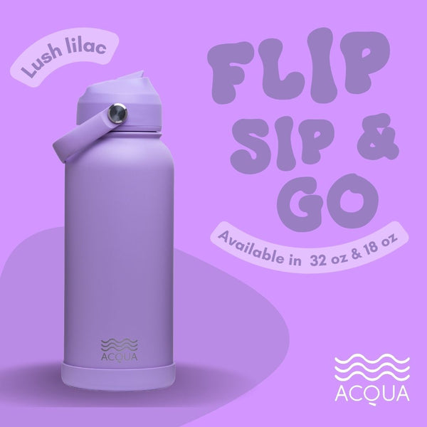 Acqua Flip Sip & Go! Double Wall Insulated Stainless Steel Water Bottle Lush Lilac 18 oz