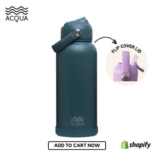 Acqua Flip Sip & Go! Double Wall Insulated Stainless Steel Water Bottle Seaweed Green 32oz
