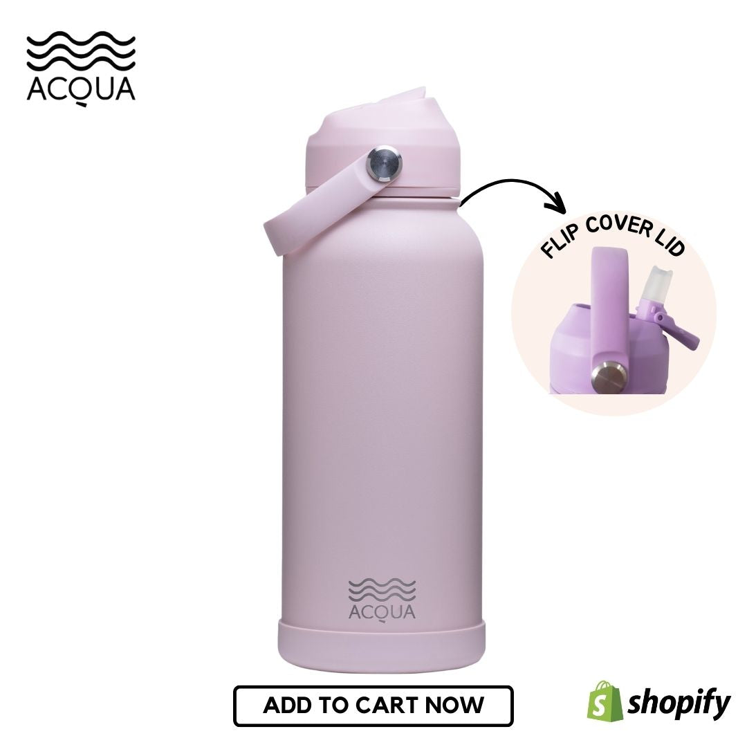 Acqua Flip Sip & Go! Double Wall Insulated Stainless Steel Water Bottle Rose Punch Pink 32 oz
