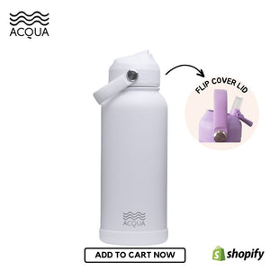 Acqua Flip Sip & Go! Double Wall Insulated Stainless Steel Water Bottle Cloudy White 32oz