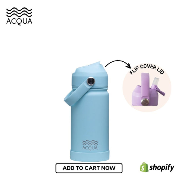 Acqua Flip Sip & Go! Double Wall Insulated Stainless Steel Water Bottle Seafoam Blue 12 oz