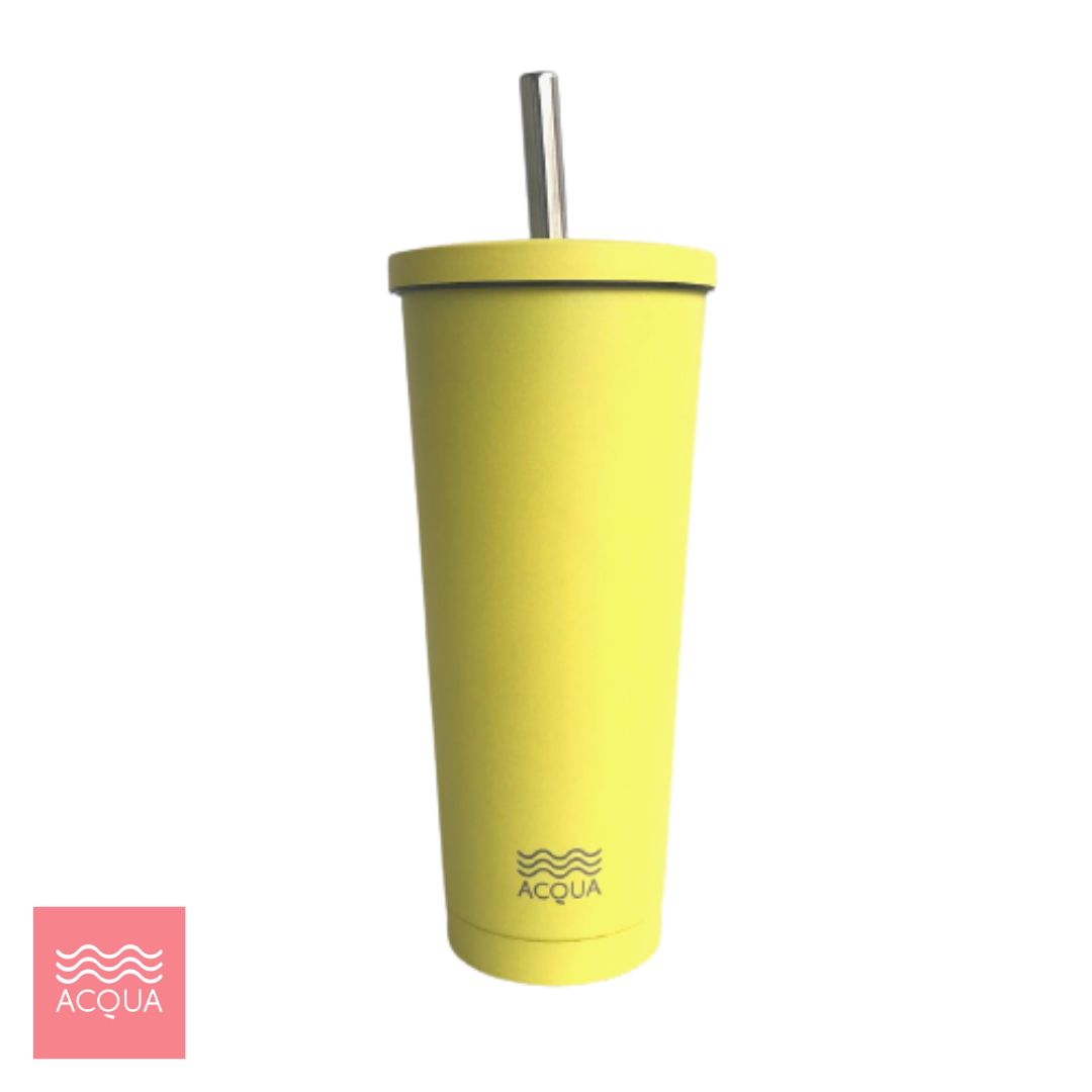 Acqua Bottles Boba Cup Lemonade Yellow Insulated Tumbler Stainless Steel 590ml