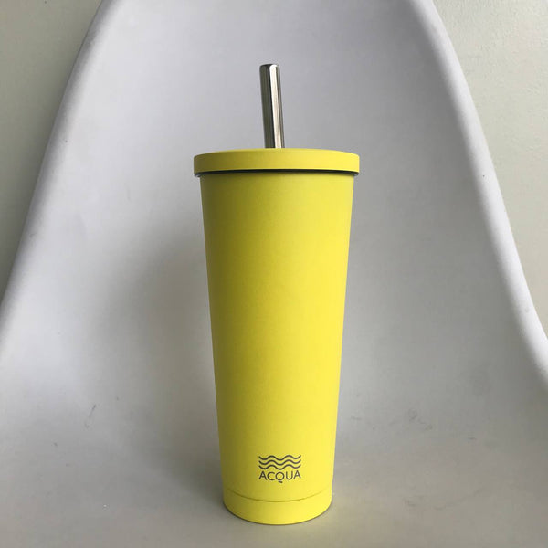 Acqua Bottles Boba Cup Lemonade Yellow Insulated Tumbler Stainless Steel 590ml